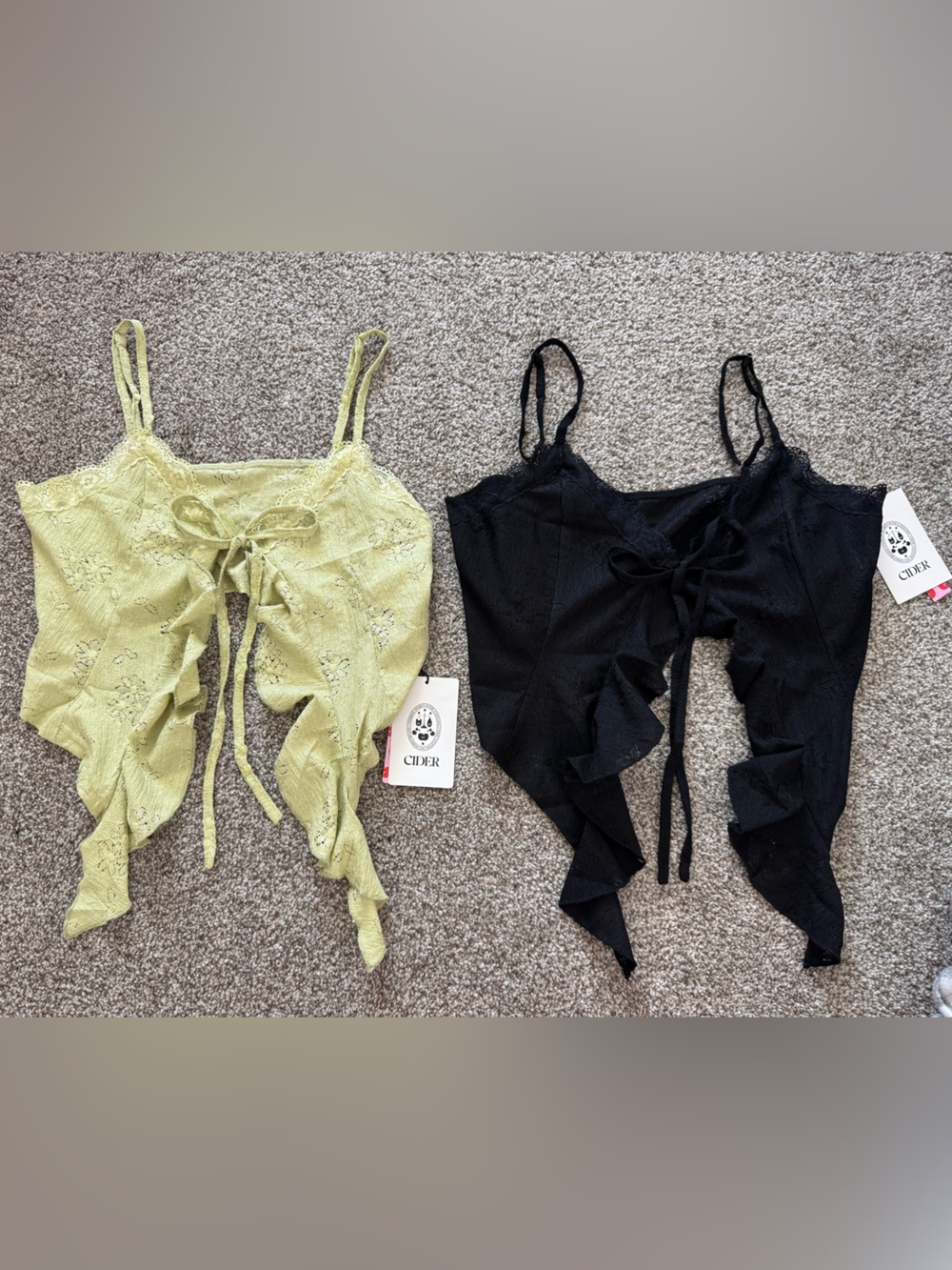 Cider Lace Tie-Front Bandeau Set — Green and Black